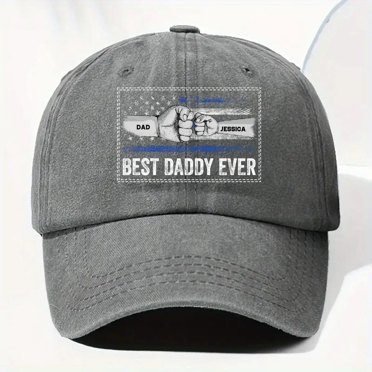 His Strength Begins With Love - Personalized Custom Vintage Washed Denim Cap - Image 10