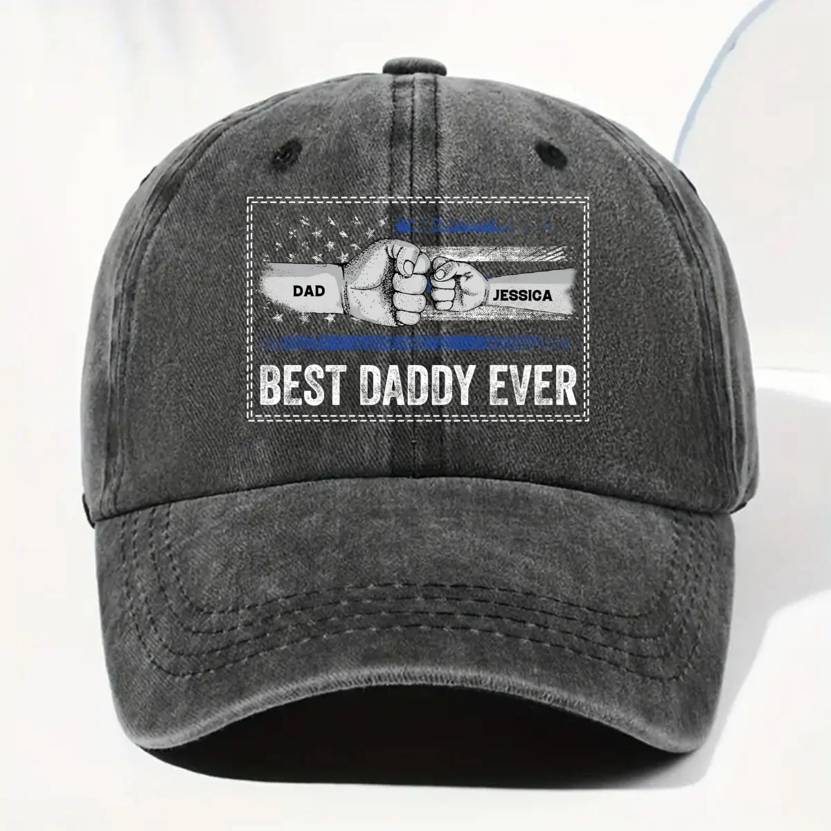 His Strength Begins With Love - Personalized Custom Vintage Washed Denim Cap - Image 9