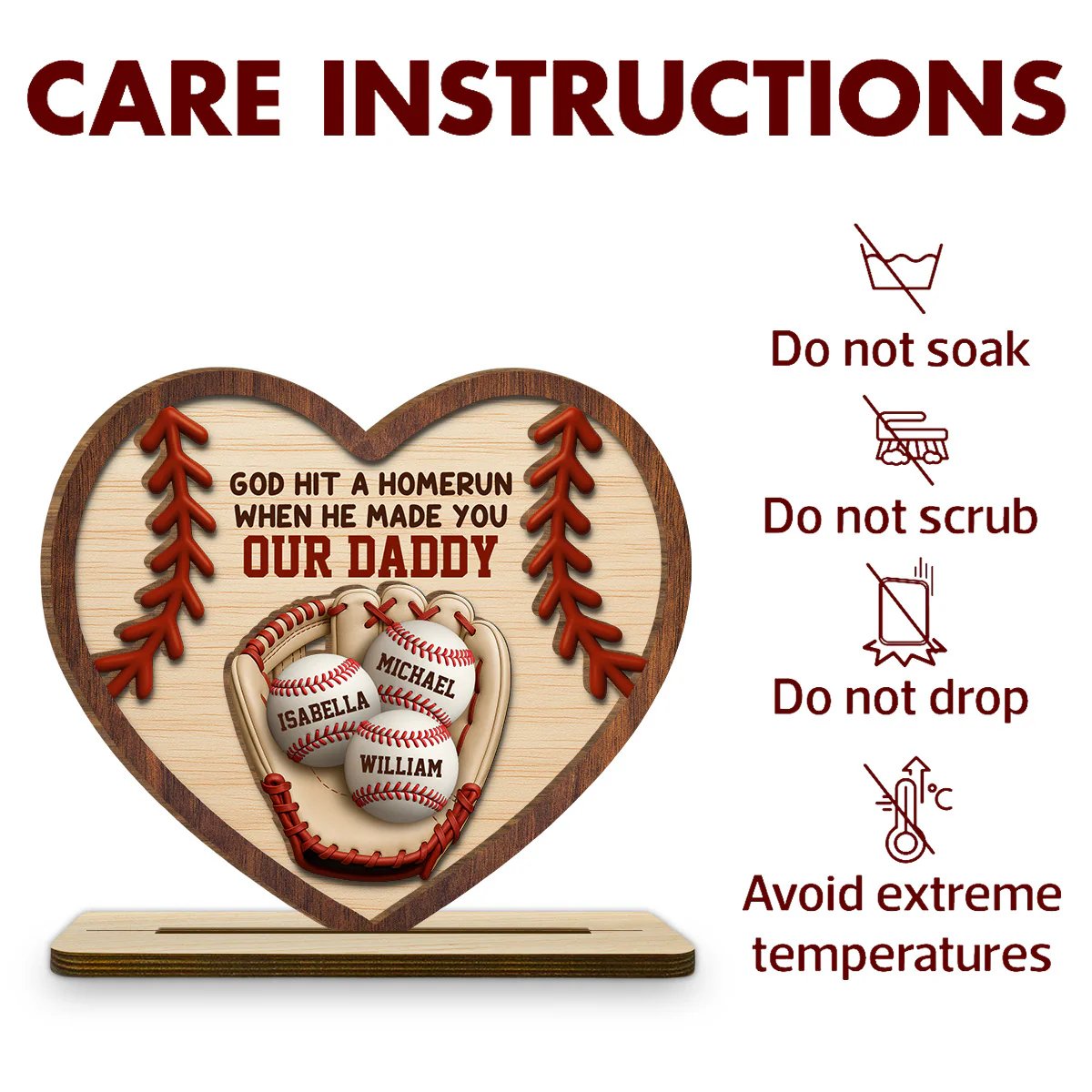 Hit A Home Run - Personalized Custom 2-Layer Wood Plaque With Flat Base - Image 4