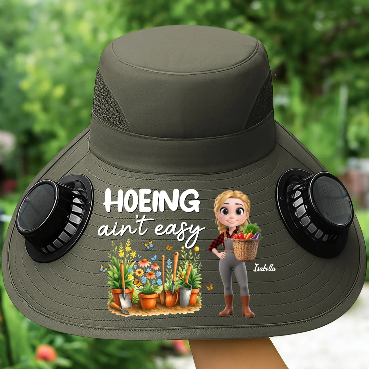 Hoeing Aint Easy- Personalized Custom Solar Fan Hat - Image 10