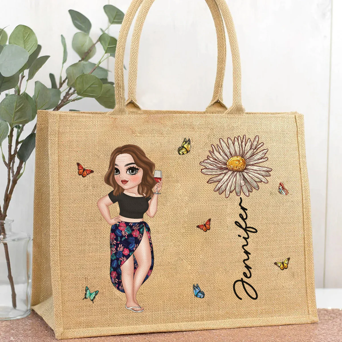 Hola beaches - Personalized Custom Jute Tote Bag - Image 8