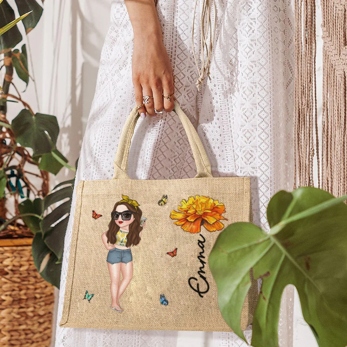 Hola Beaches Version 2 - Personalized Custom Jute Tote Bag - Image 5