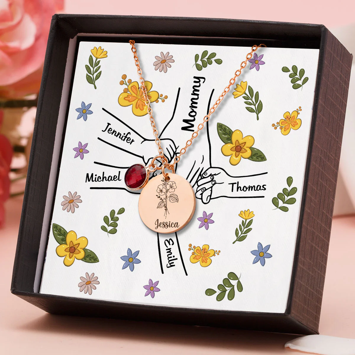 Hold My Hand - Personalized Custom Birthstone Necklace With Message Card - Image 2