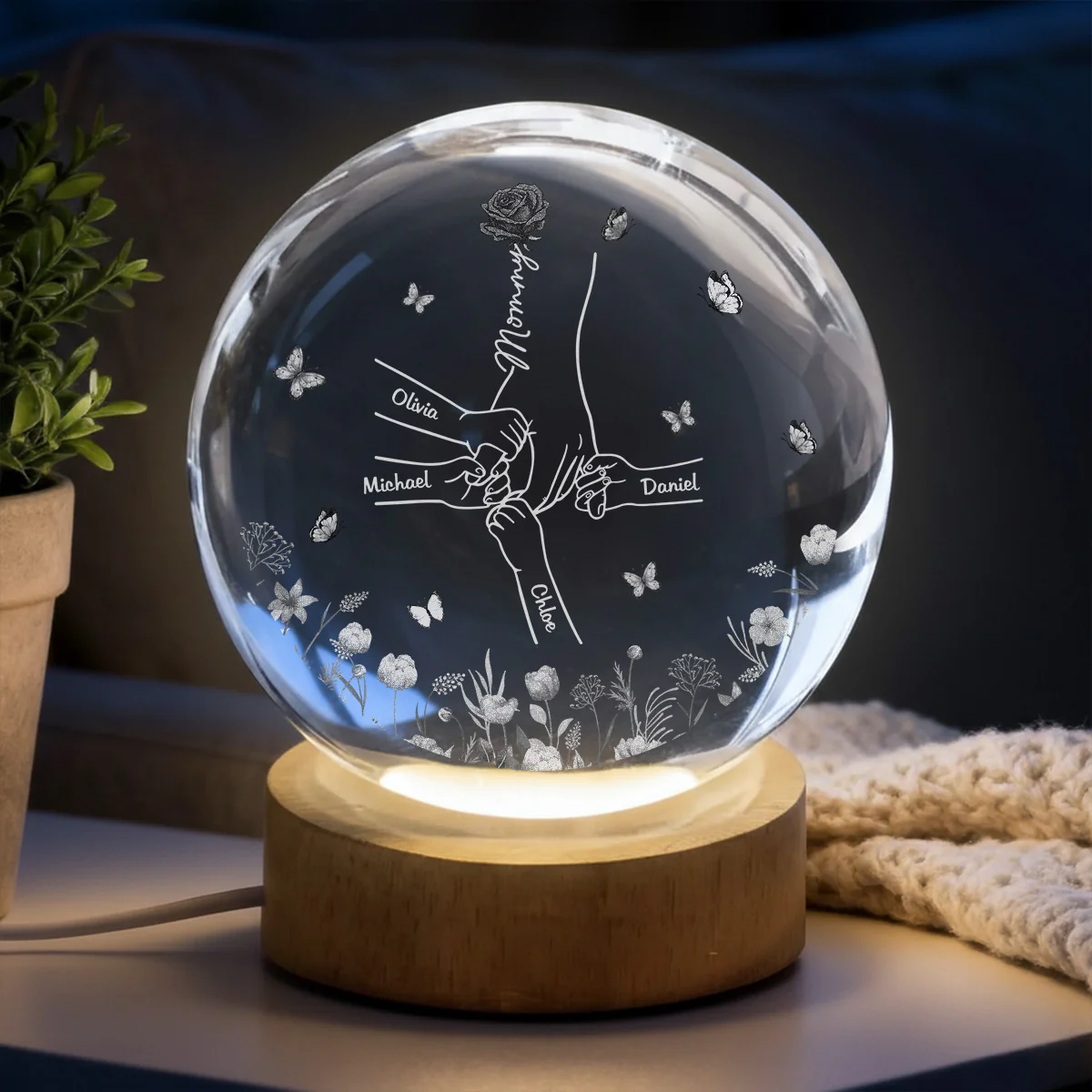 Hold My Hand - Personalized Custom Crystal Globe Lamp - Image 2