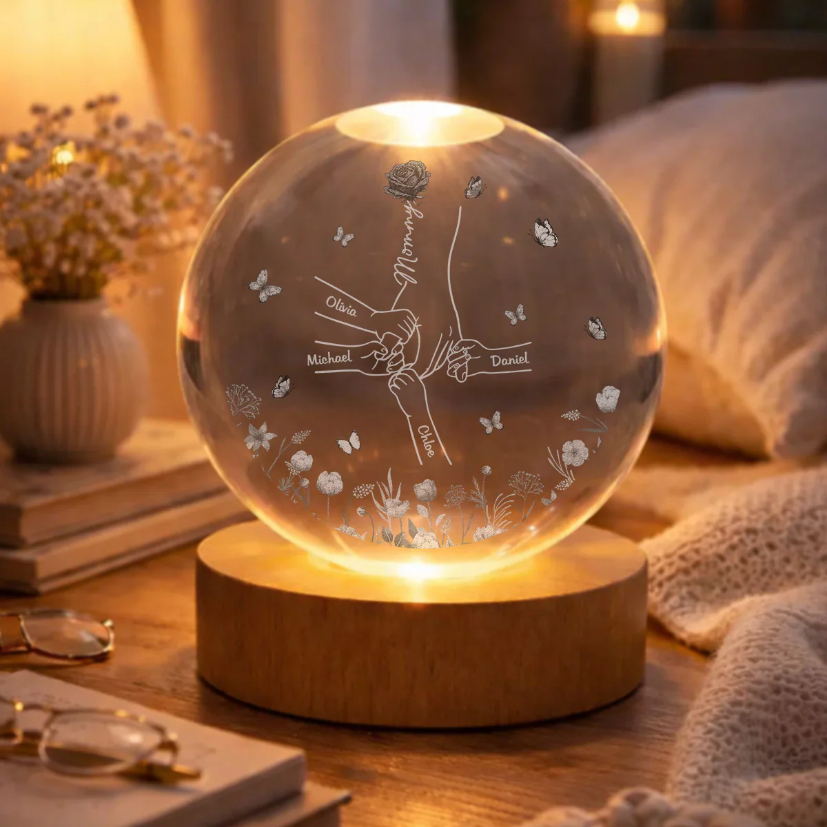 Hold My Hand - Personalized Custom Crystal Globe Lamp - Image 4