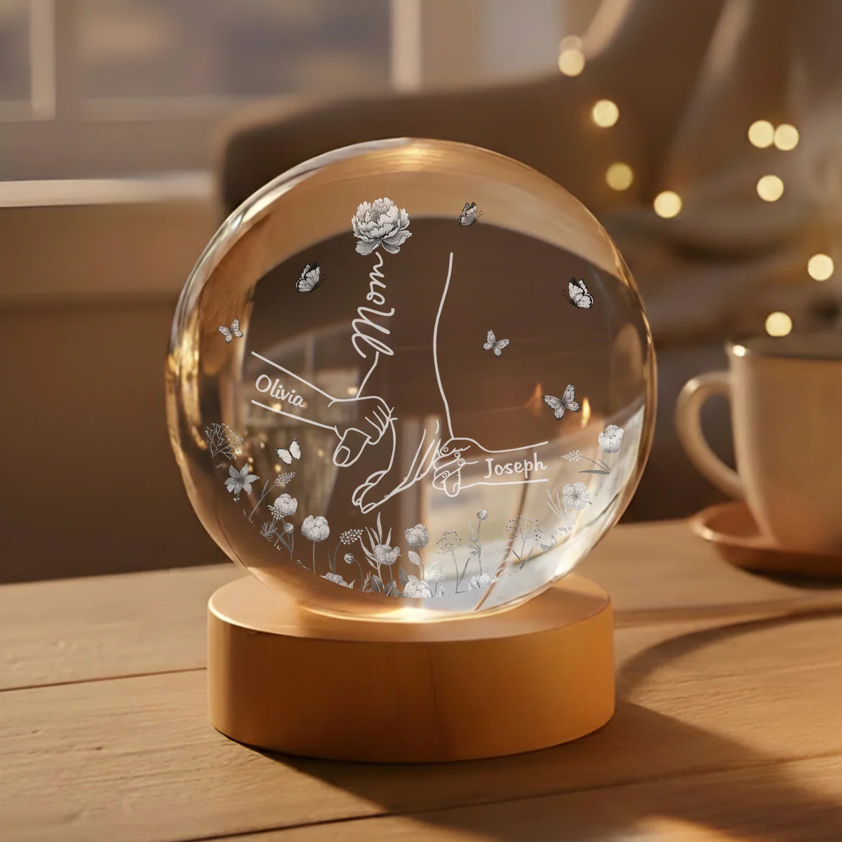 Hold My Hand - Personalized Custom Crystal Globe Lamp - Image 5