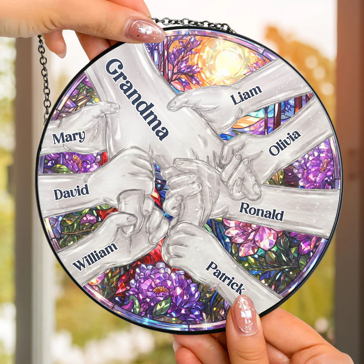 Hold Our Hands And Our Hearts 2 - Personalized Custom Window Hanging Suncatcher - Image 2