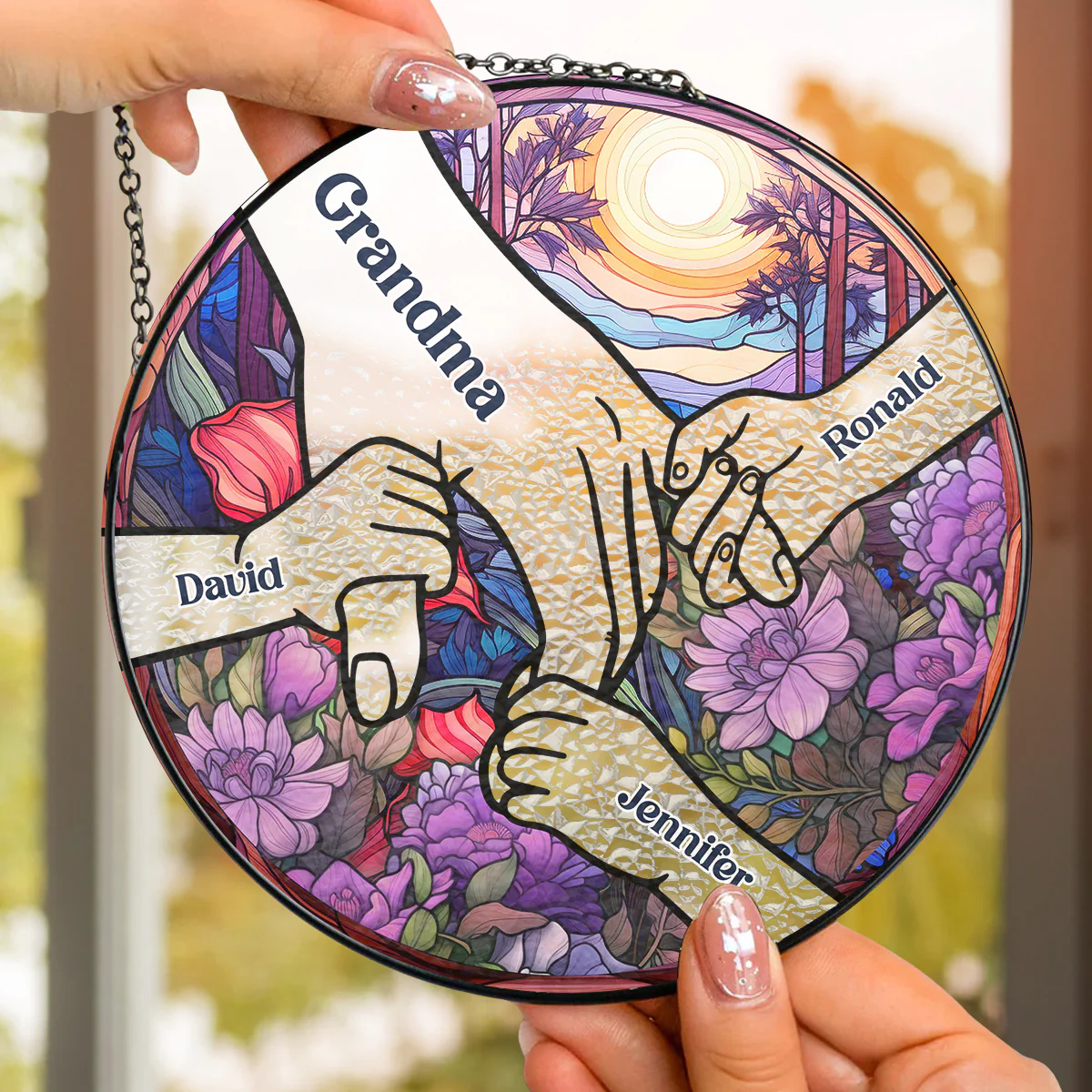 Hold Our Hands And Our Hearts - Personalized Custom Window Hanging Suncatcher - Image 4