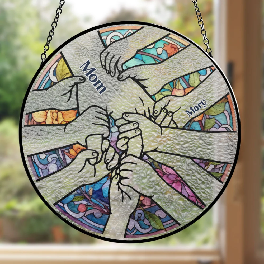 Hold Our Hands And Our Hearts - Personalized Custom Window Hanging Suncatcher - Image 5