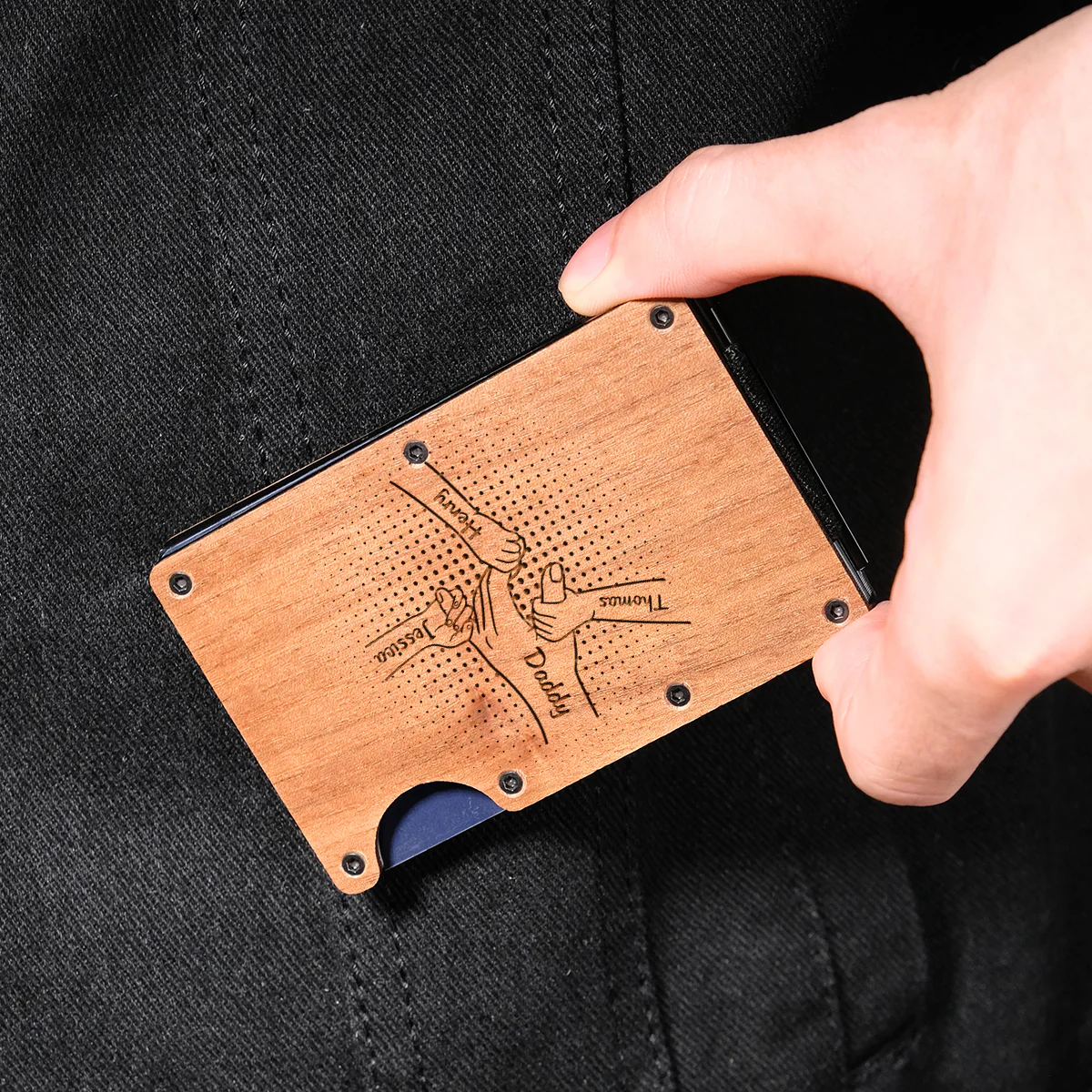 Holding Hands - Personalized Custom Engraved Wooden Card Holder - Image 5