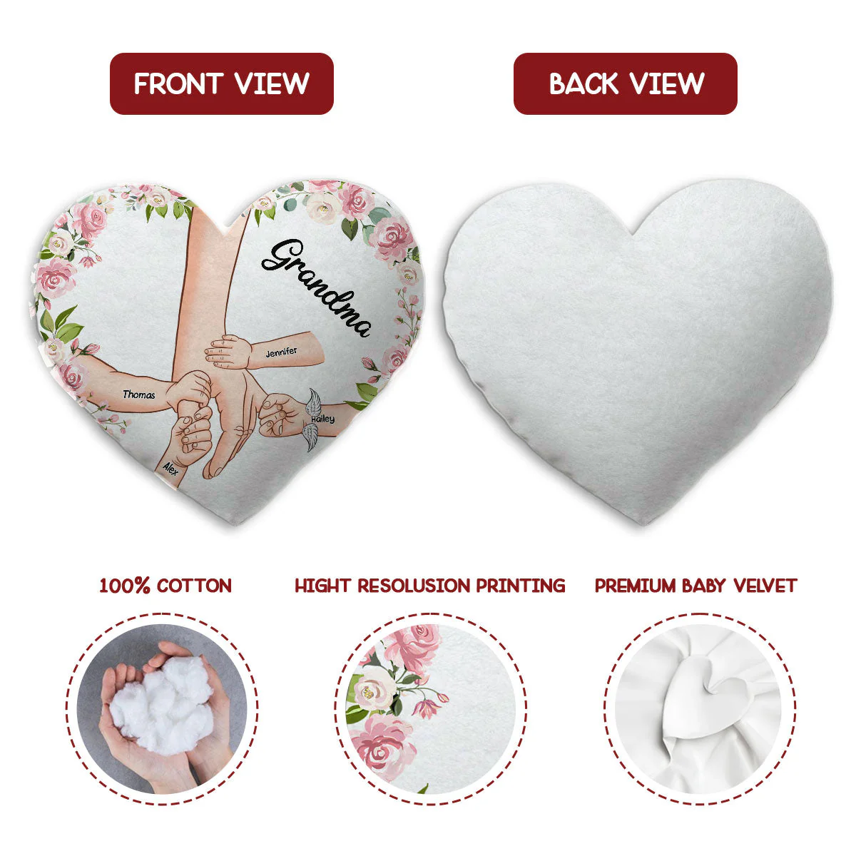 Holding Hands - Personalized Custom Shaped Pillow - Image 3