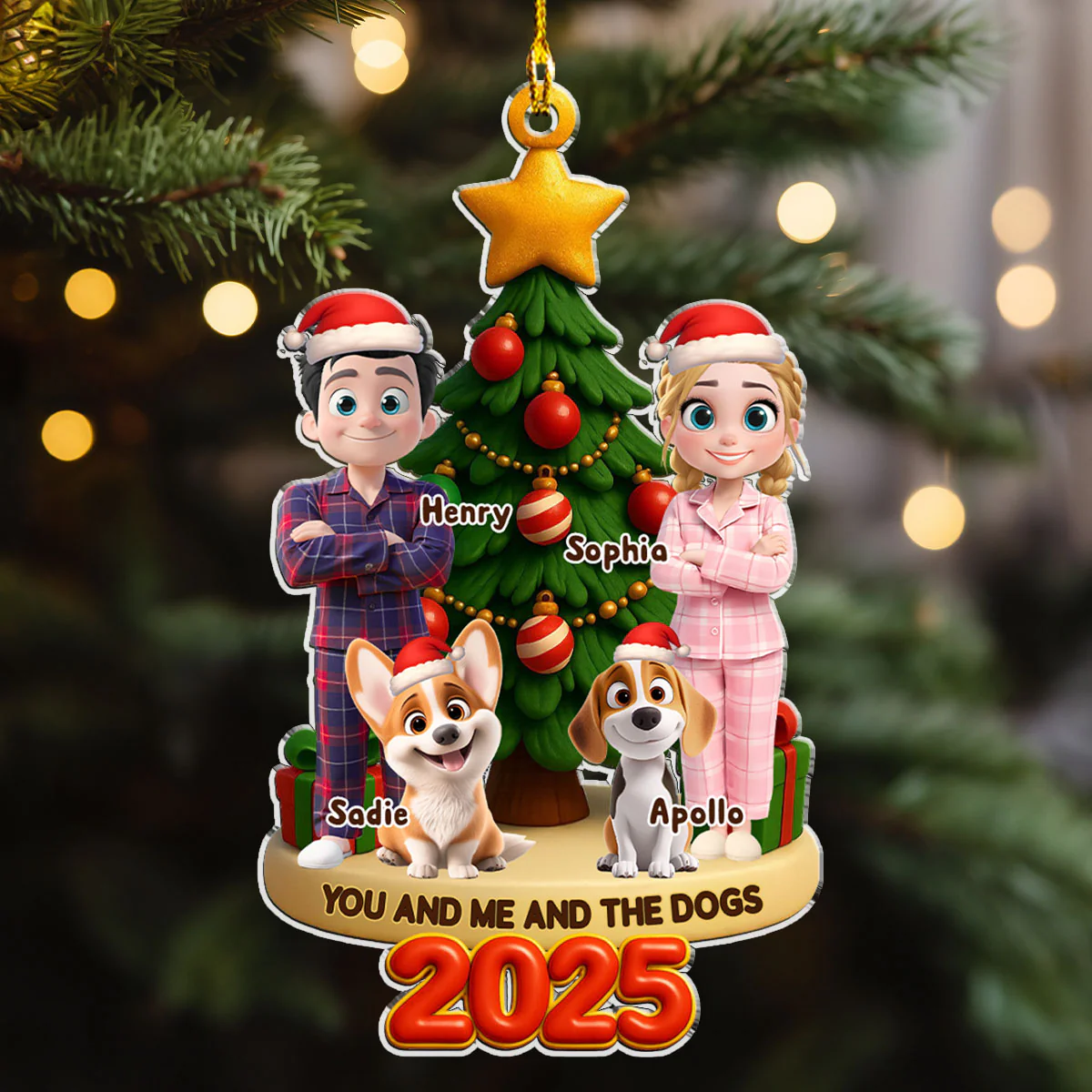 Holiday Family And Pets - Personalized Custom Acrylic Ornament - Image 2