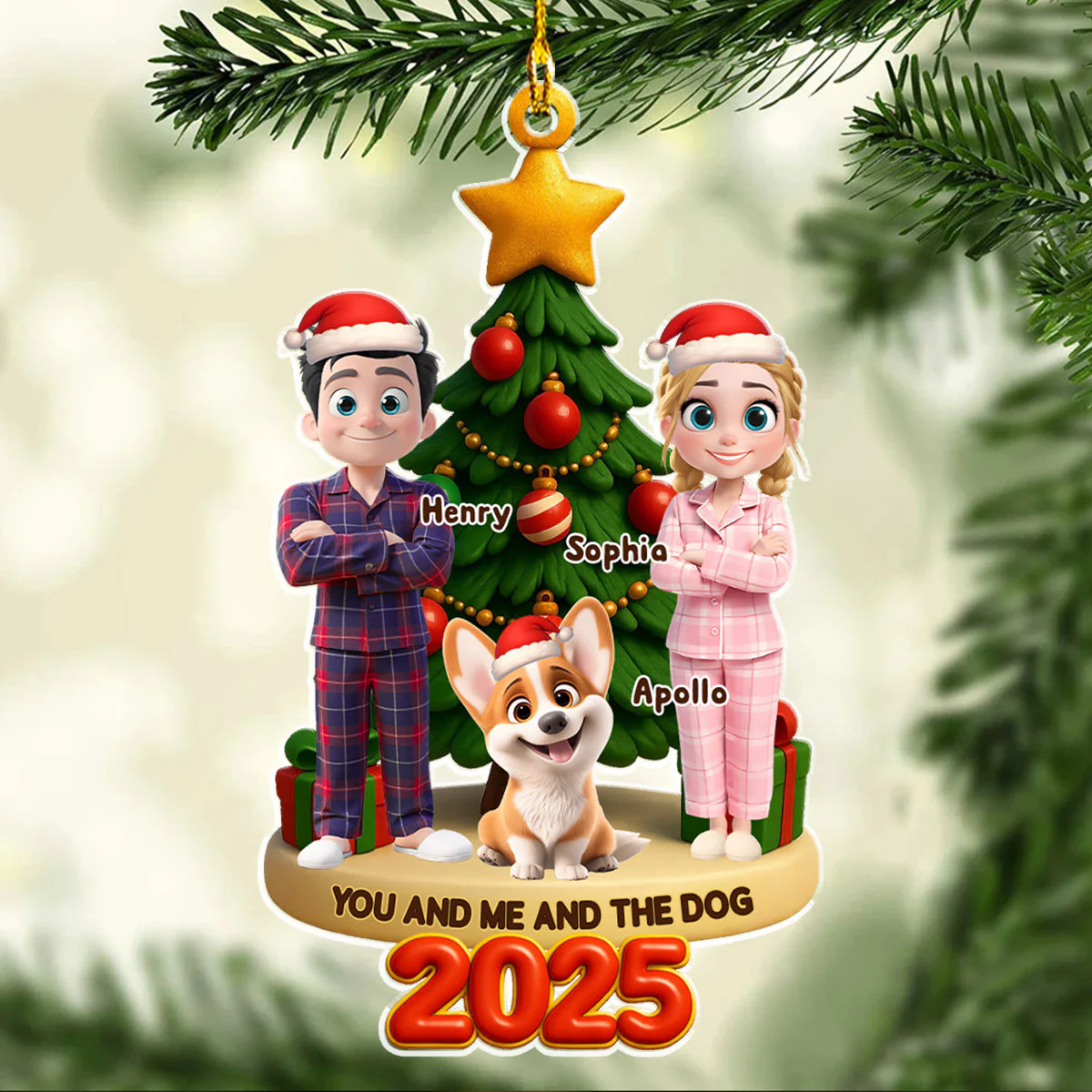 Holiday Family And Pets - Personalized Custom Acrylic Ornament - Image 4