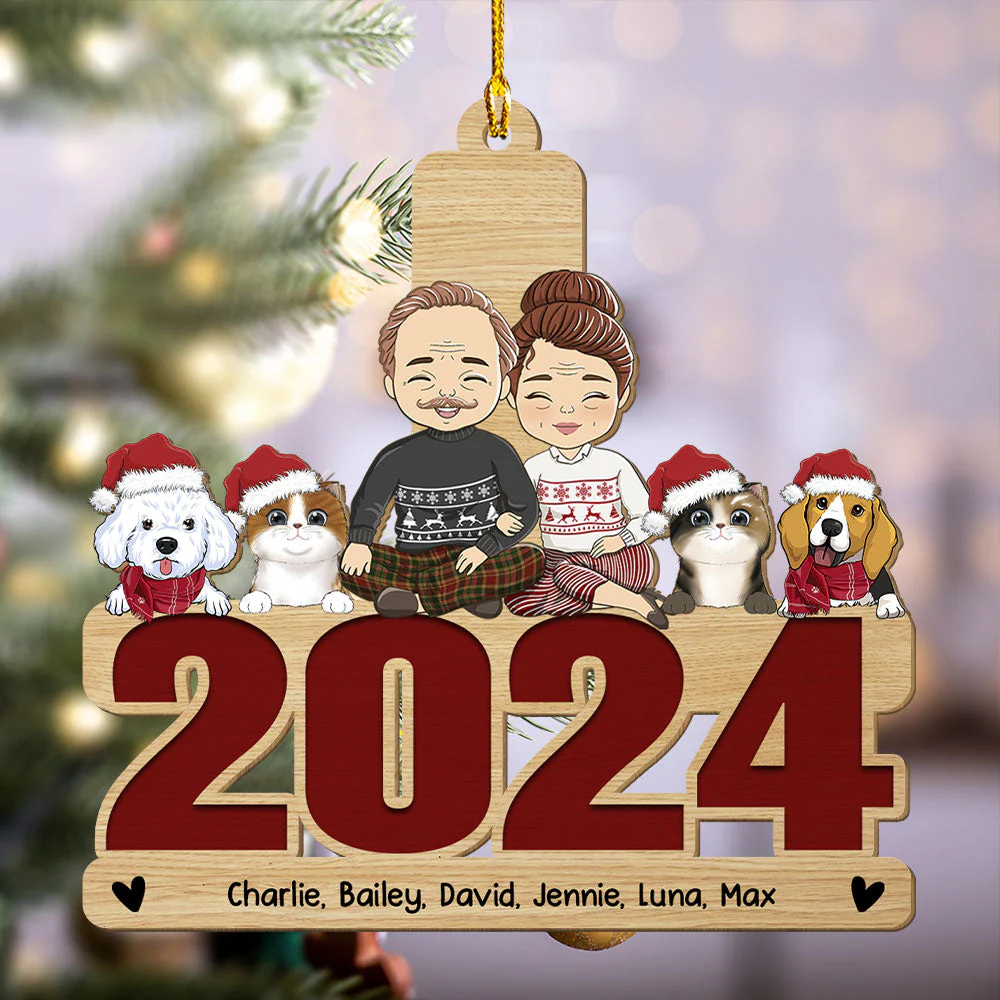 Holiday With Pets - Personalized Custom 1-layered Wood Ornament - Image 3