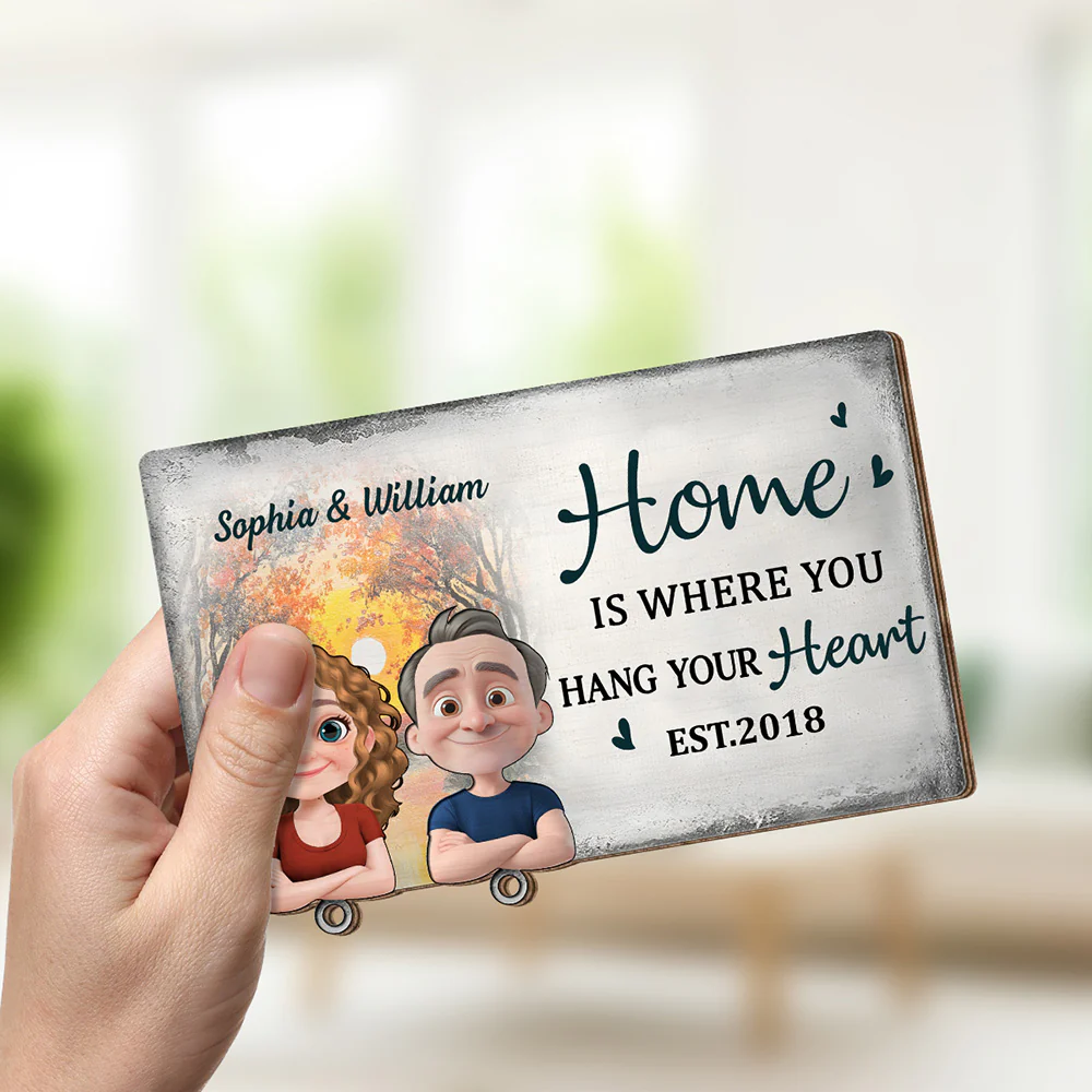 Home Is Where You Hang Your Heart - Personalized Custom Wooden Key Holder With Keychain - Image 4
