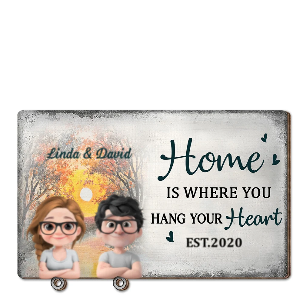Home Is Where You Hang Your Heart - Personalized Custom Wooden Key Holder With Keychain - Image 6
