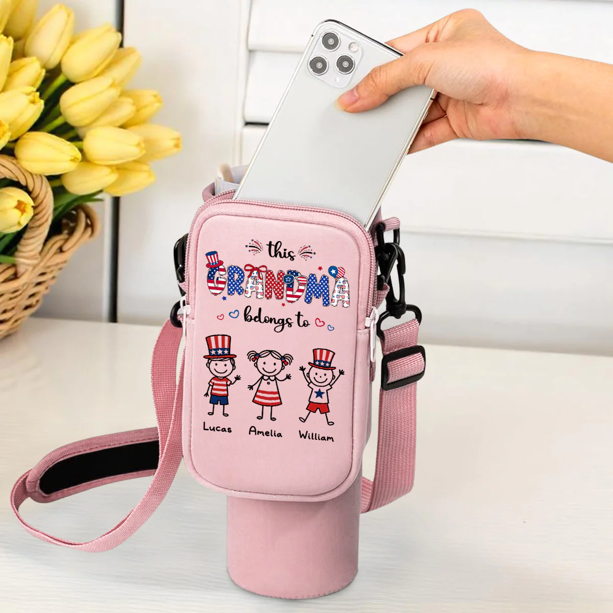 Home Is Where Your Grandma Is - Personalized Custom Water Bottle Carrier Bag - Image 2