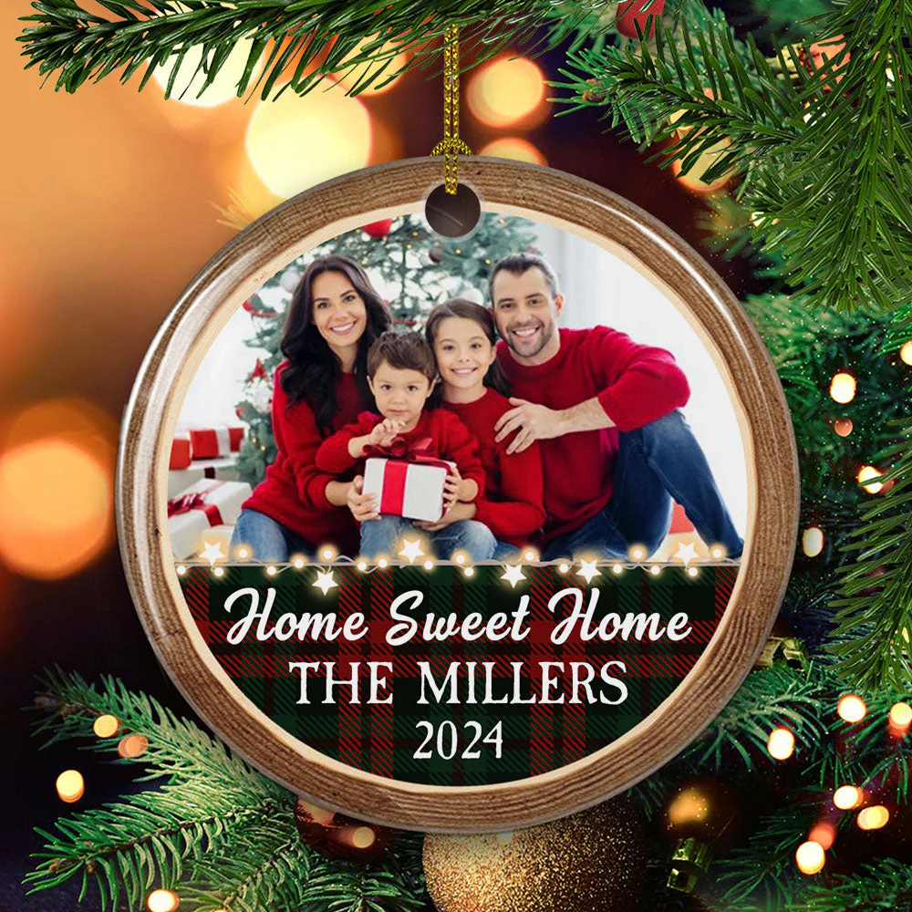 Home Sweet Home - Personalized Custom Circle Ceramic Christmas Ornament - Image 2