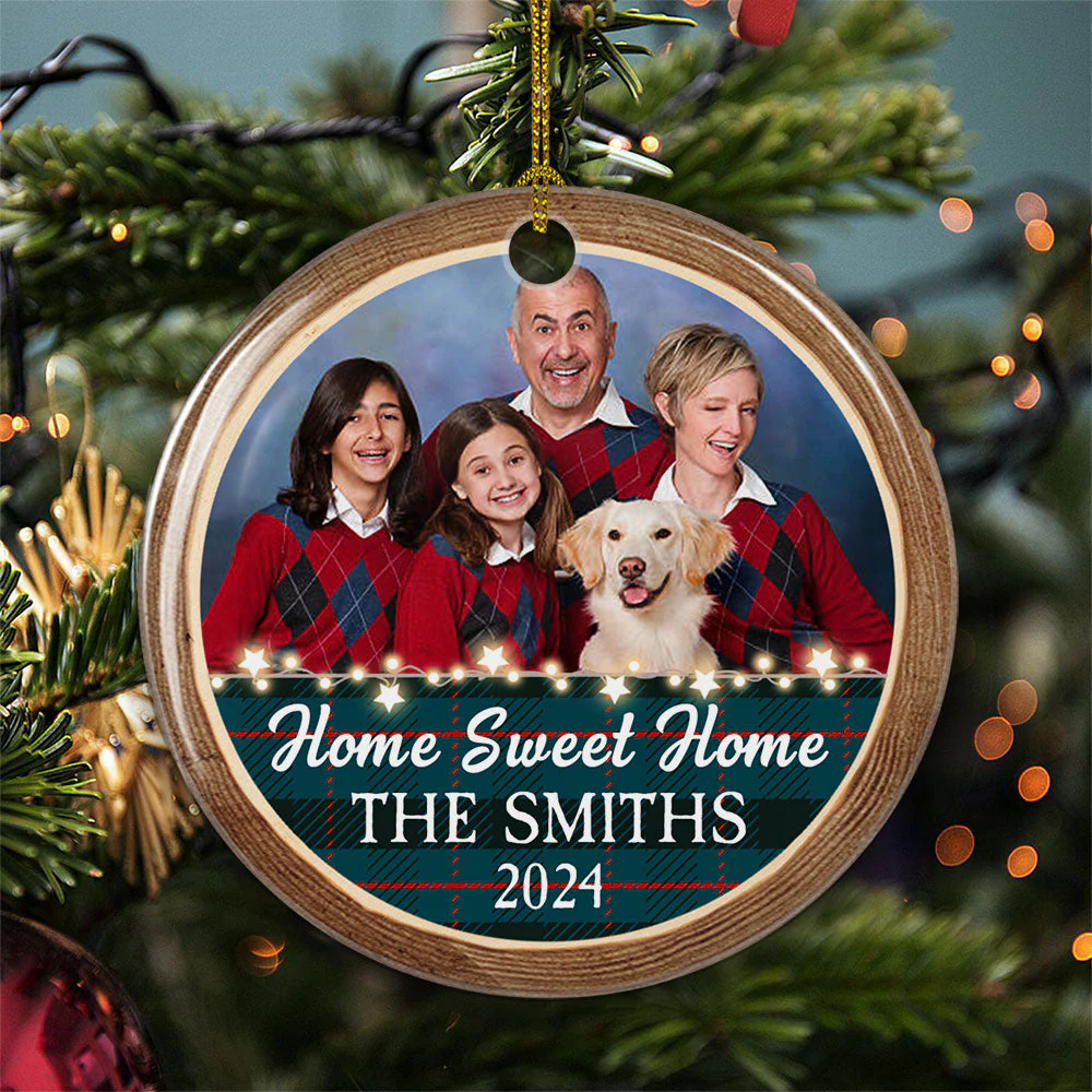 Home Sweet Home - Personalized Custom Circle Ceramic Christmas Ornament - Image 4