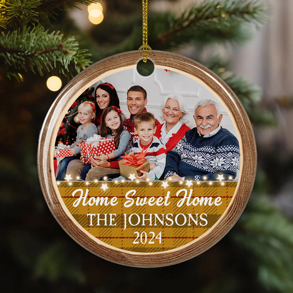Home Sweet Home - Personalized Custom Circle Ceramic Christmas Ornament - Image 5