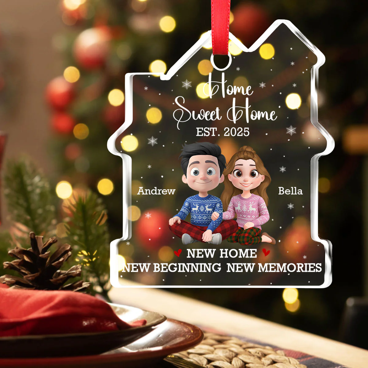 Home Sweet - Personalized Custom House Shaped Glass Ornament - Image 2