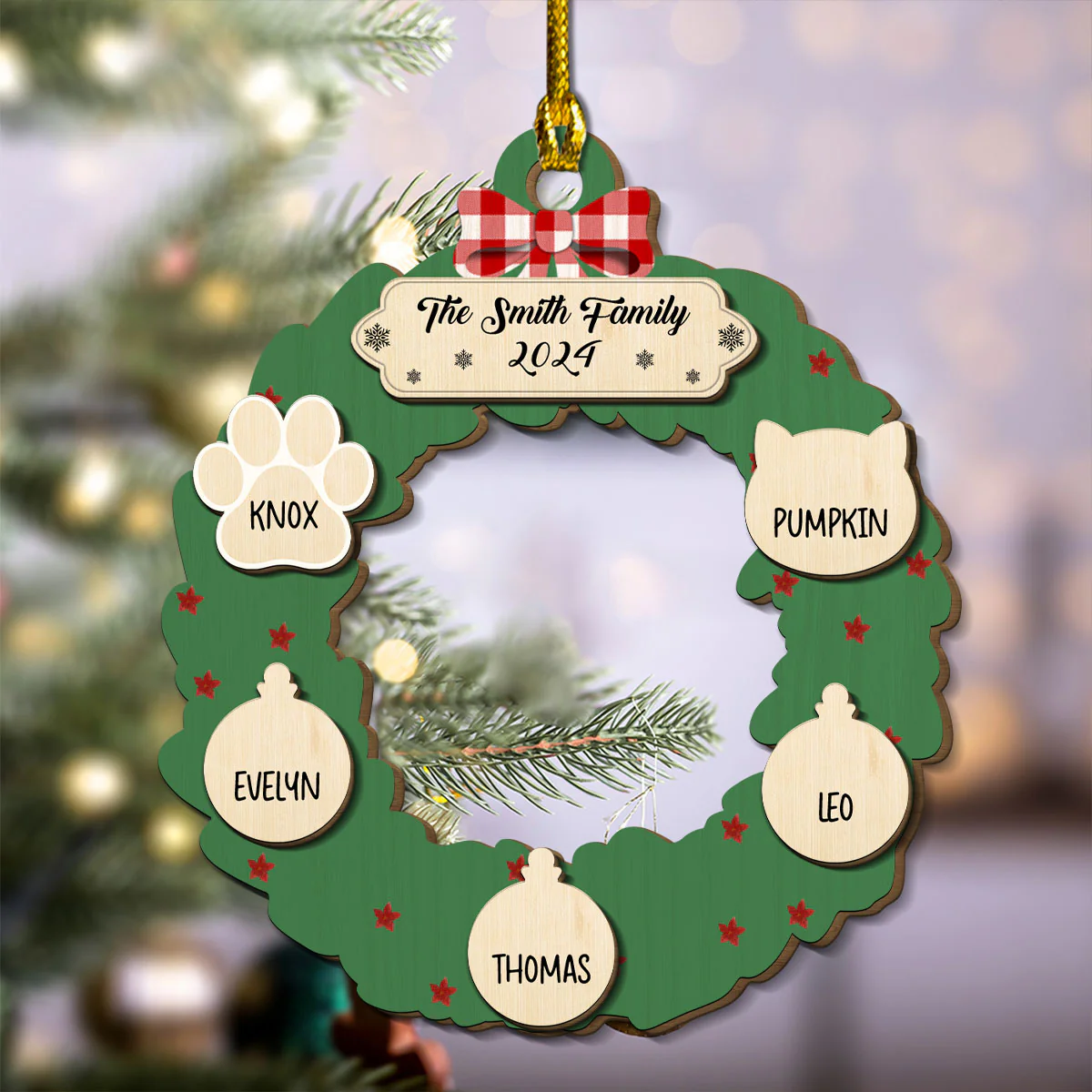 Home Wreath Christmas - Personalized Custom Freeshape 2-layer Wood Ornament - Image 2