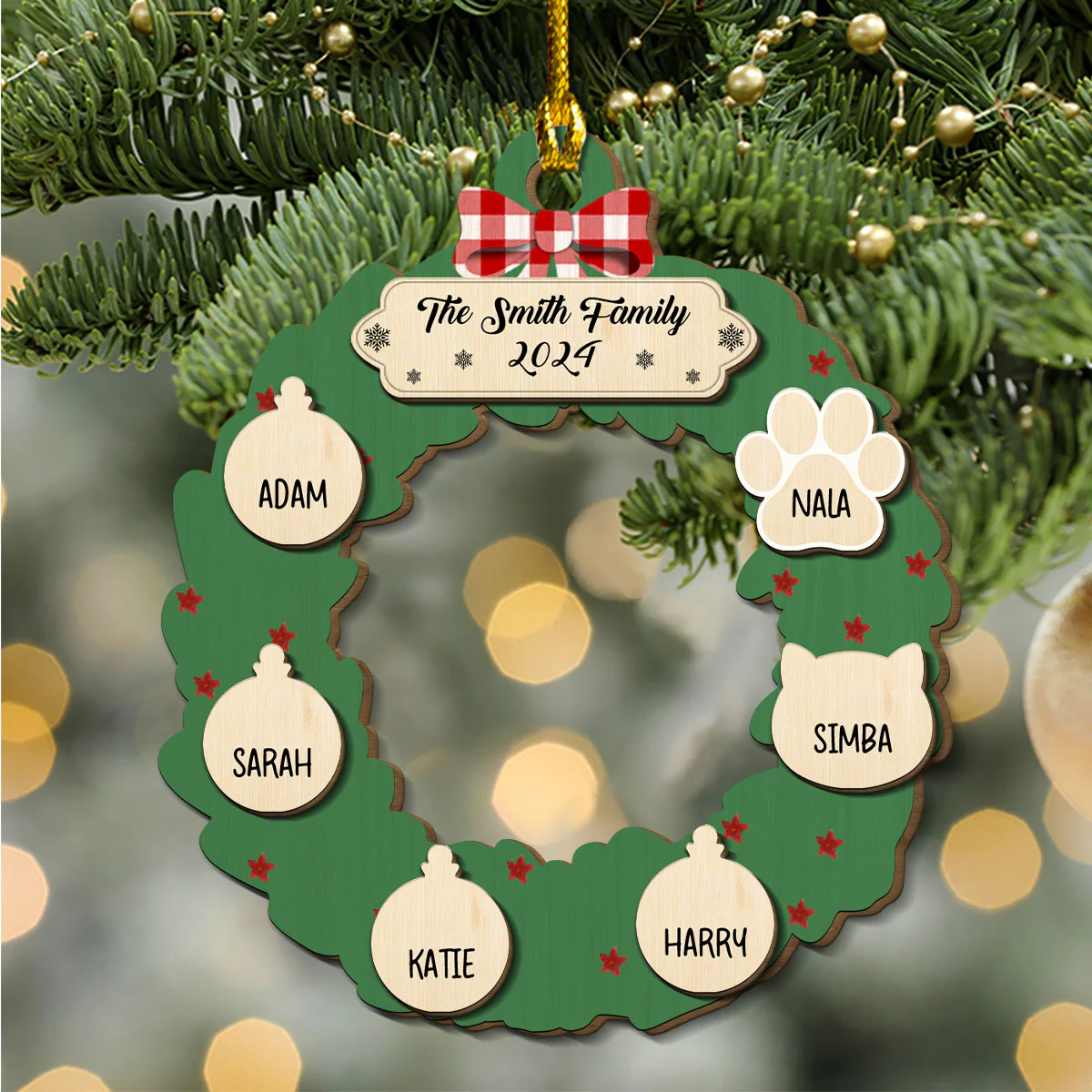 Home Wreath Christmas - Personalized Custom Freeshape 2-layer Wood Ornament - Image 3