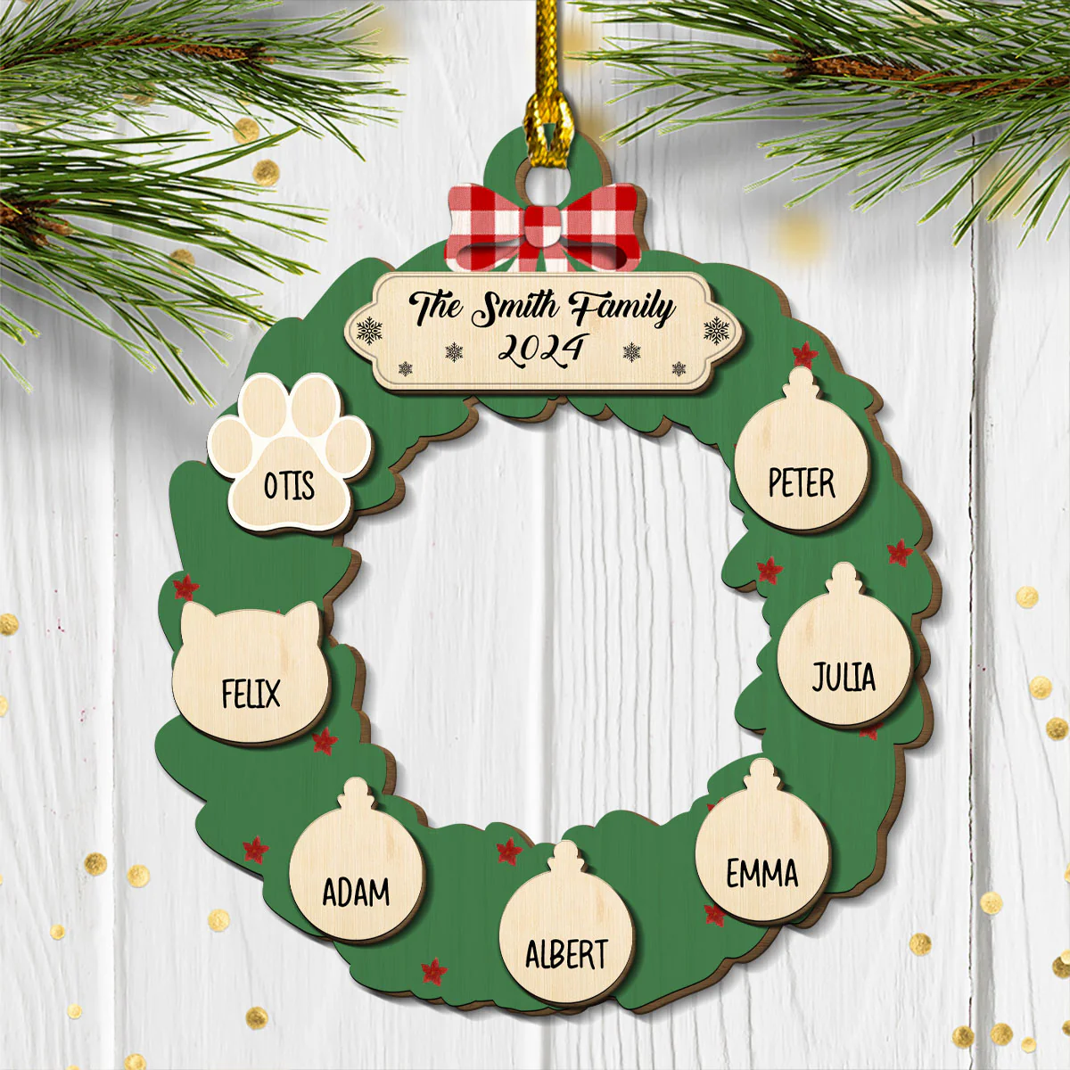 Home Wreath Christmas - Personalized Custom Freeshape 2-layer Wood Ornament - Image 4