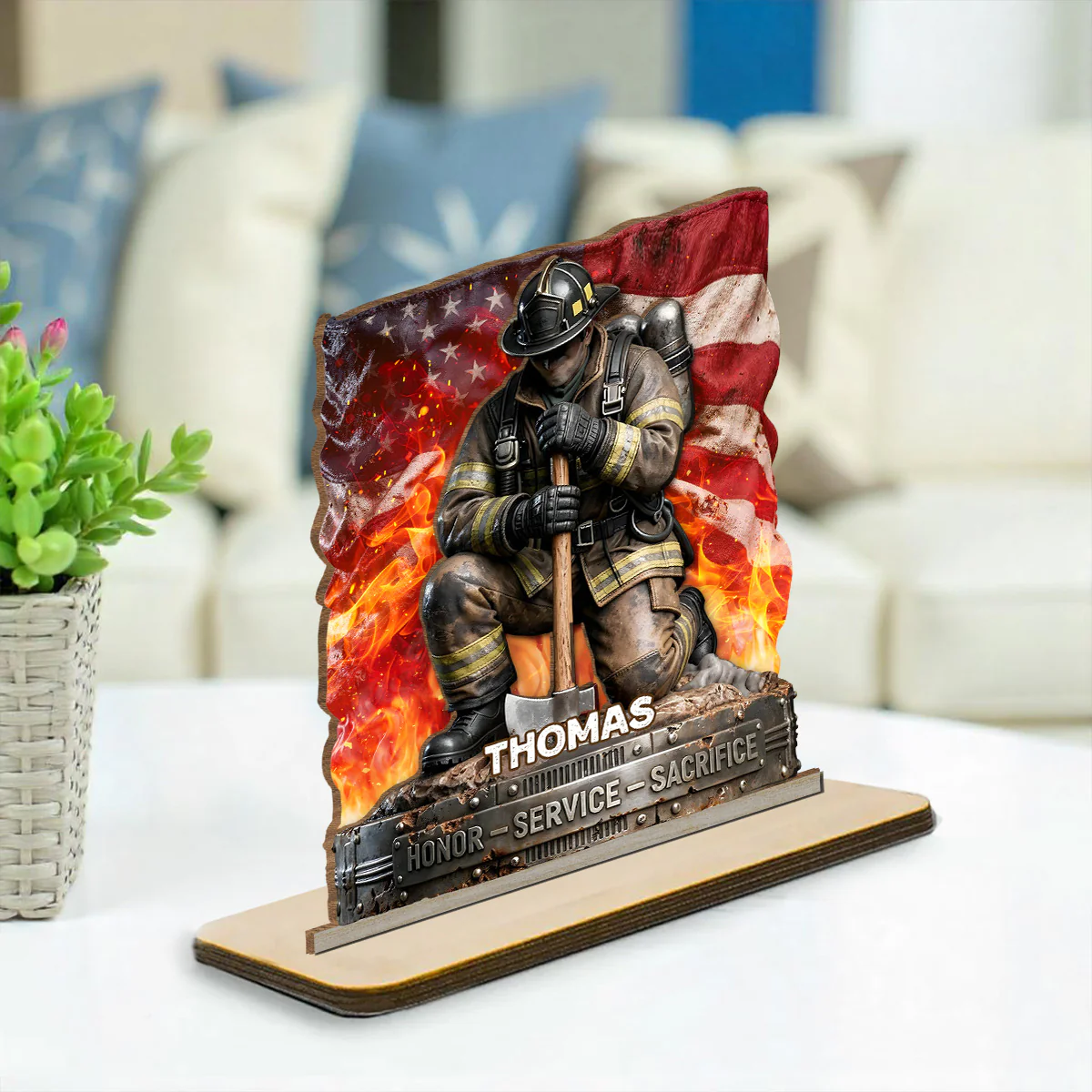 Honor Service Sacrifice - Personalized Custom 2-Layer Wood Plaque With Flat Base - Image 3
