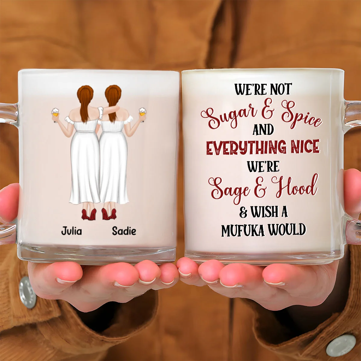 Hood Best Friends - Personalized Custom Glass Mug - Image 5
