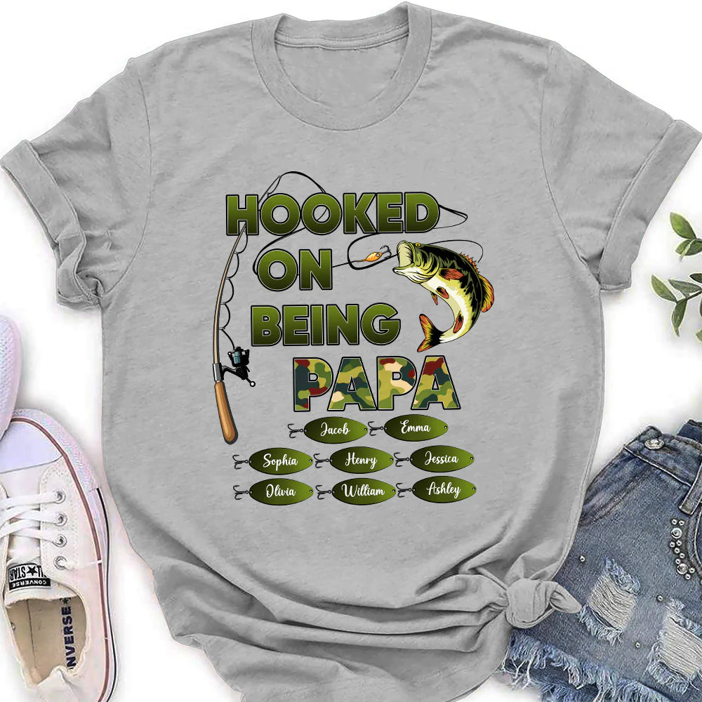 Hooked On Being Grandpa Papa - Personalized Custom Shirt - Image 2