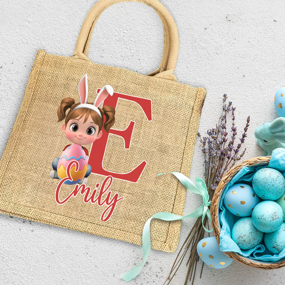 Hoppy Easter Fun - Personalized Custom Jute Tote Bag - Image 4