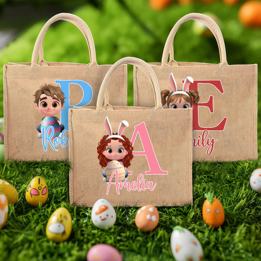 Hoppy Easter Fun - Personalized Custom Jute Tote Bag - Image 6