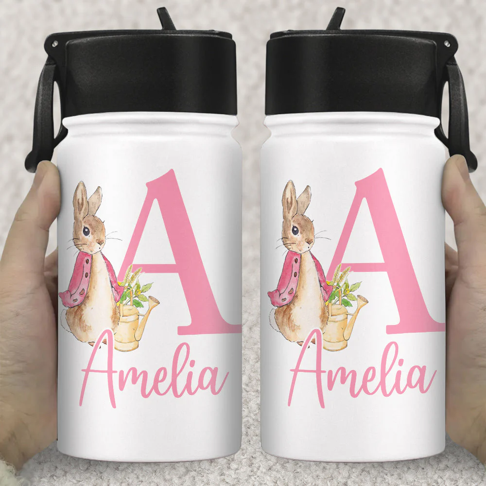 Hoppy Easter Fun - Personalized Custom Kids Water Bottle - Image 2