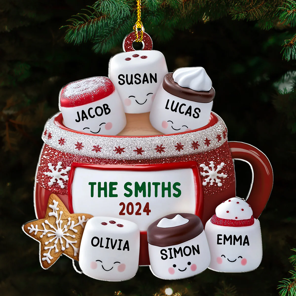 Hot Cocoa Marshmallow Family - Personalized Custom Acrylic Ornament - Image 3