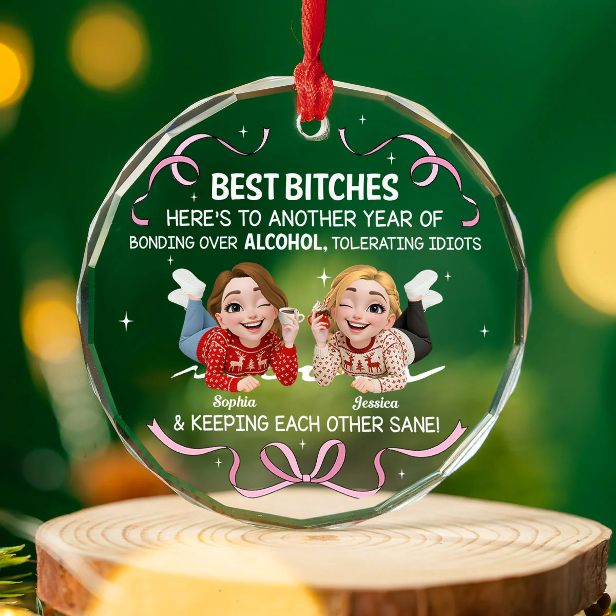 Hotter With Every Hangover - Personalized Custom Glass Ornament - Image 4