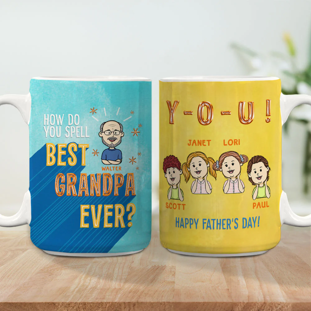 How To Spell Best Grandpa Ever - Personalized Custom Coffee Mug - Image 5