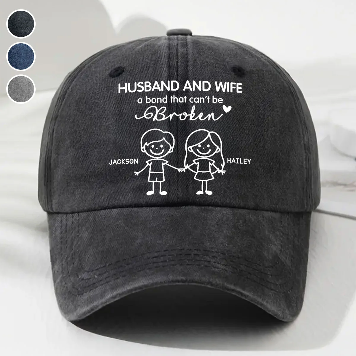 Hubby And Wifey - Personalized Custom Vintage Washed Denim Cap