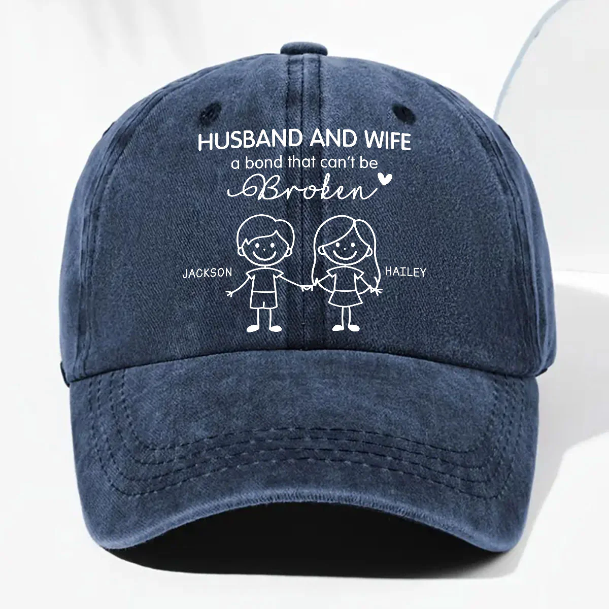 Hubby And Wifey - Personalized Custom Vintage Washed Denim Cap - Image 6
