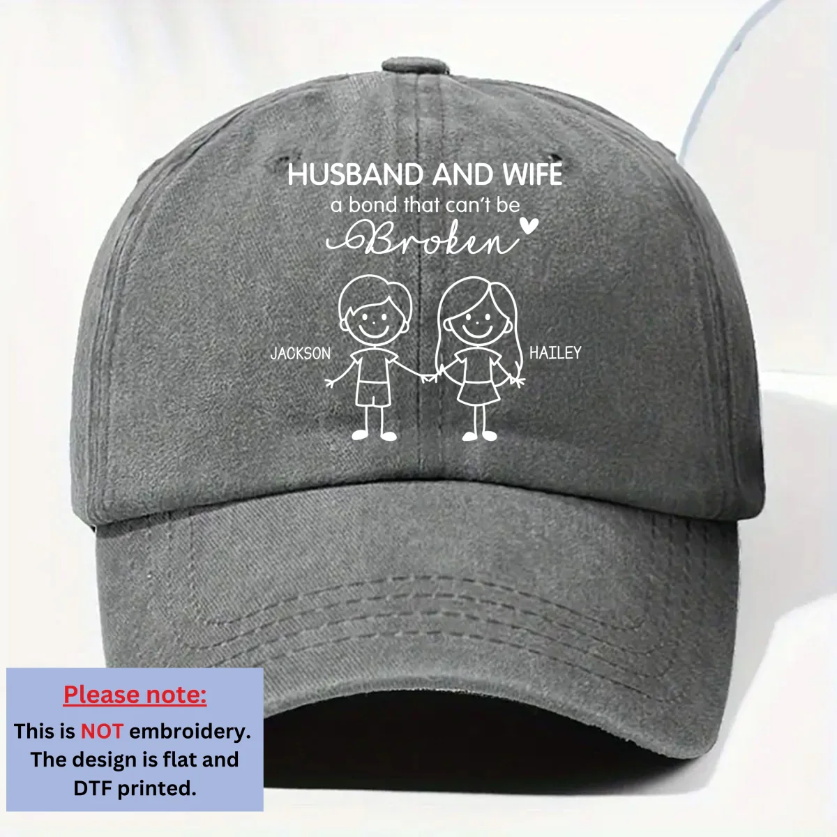 Hubby And Wifey - Personalized Custom Vintage Washed Denim Cap - Image 9