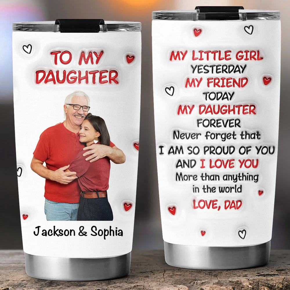 Hug From Dad Custom Photo - Personalized Custom 3D Inflated Effect Tumbler - Image 2