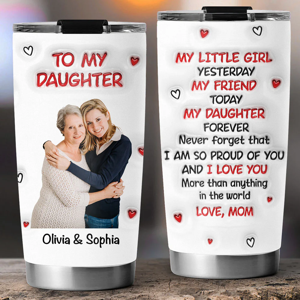 Hug From Mom Custom Photo - Personalized Custom 3D Inflated Effect Tumbler - Image 2