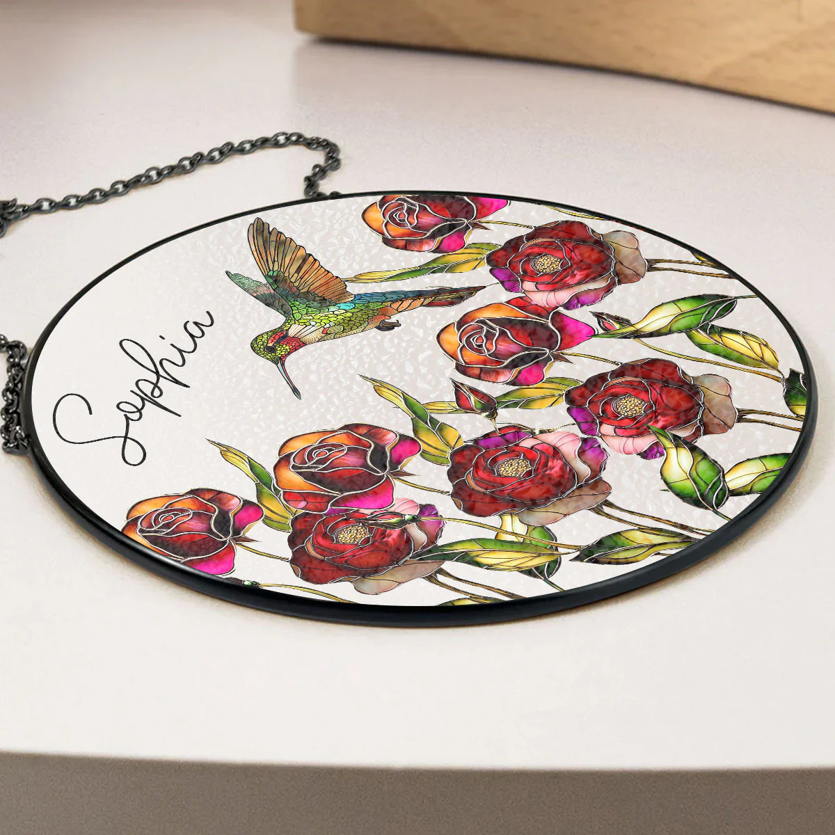 Hummingbird With Flower - Personalized Custom Window Hanging Suncatcher - Image 3