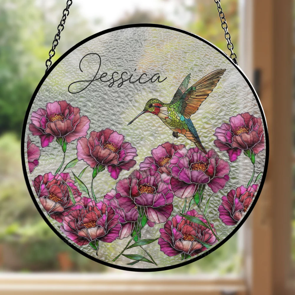 Hummingbird With Flower - Personalized Custom Window Hanging Suncatcher - Image 6