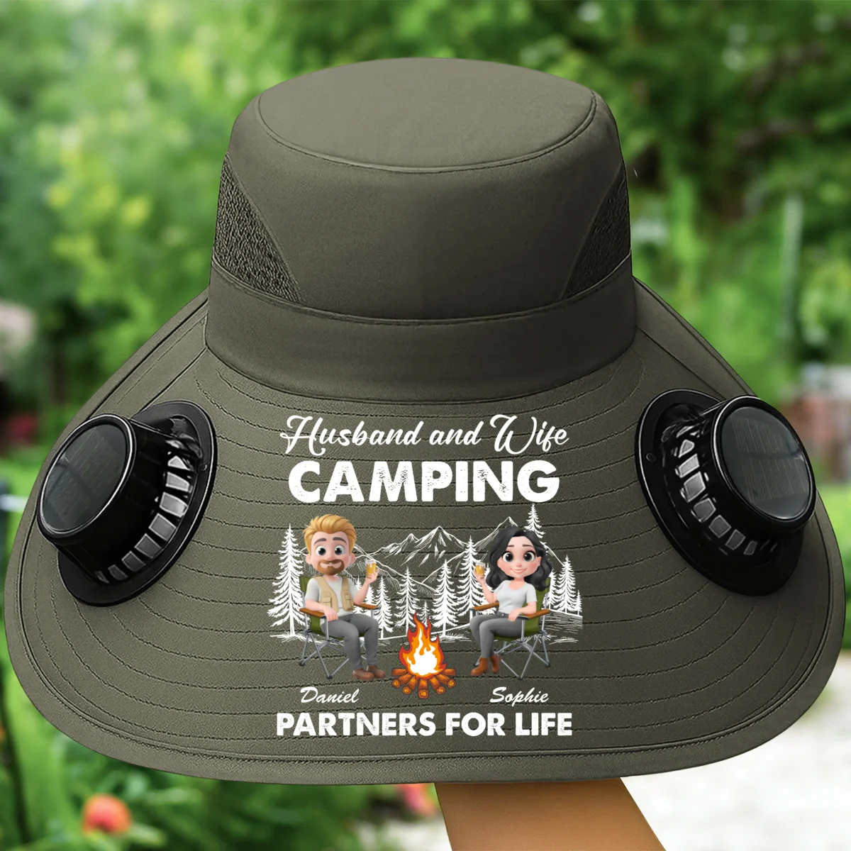 Husband And Wife Camping Life - Personalized Custom Solar Fan Hat - Image 10