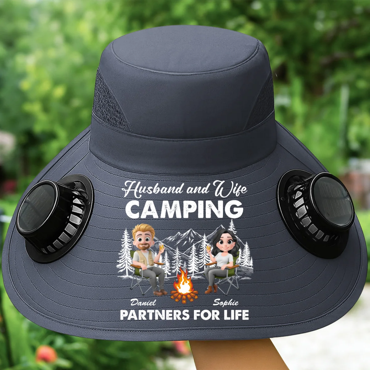 Husband And Wife Camping Life - Personalized Custom Solar Fan Hat - Image 9