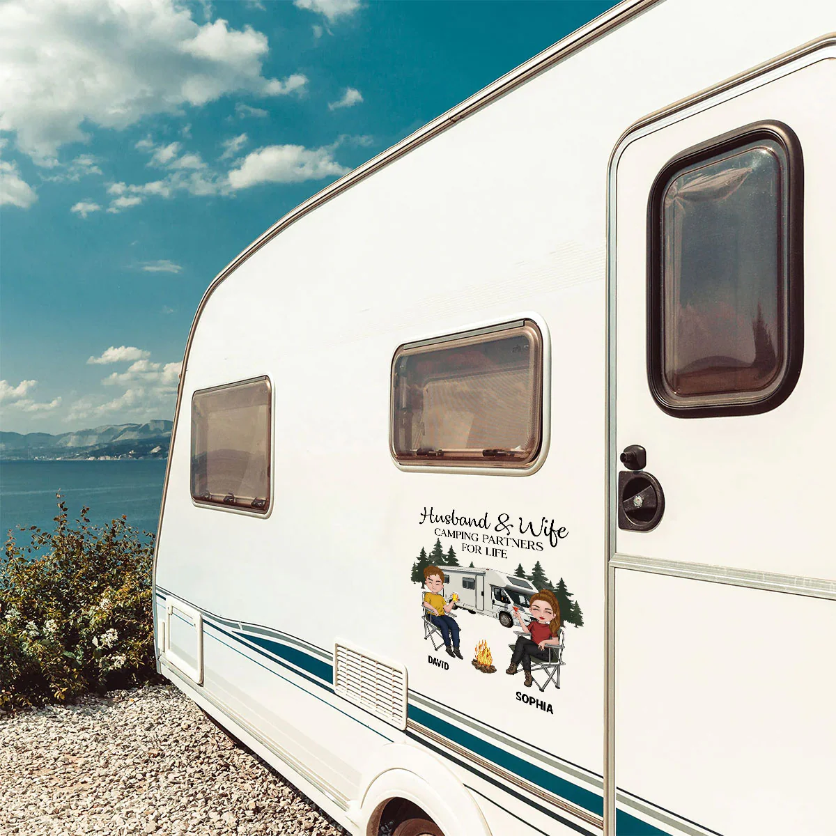 Husband And Wife Camping Partners For Life - Personalized Custom Decal - Image 3