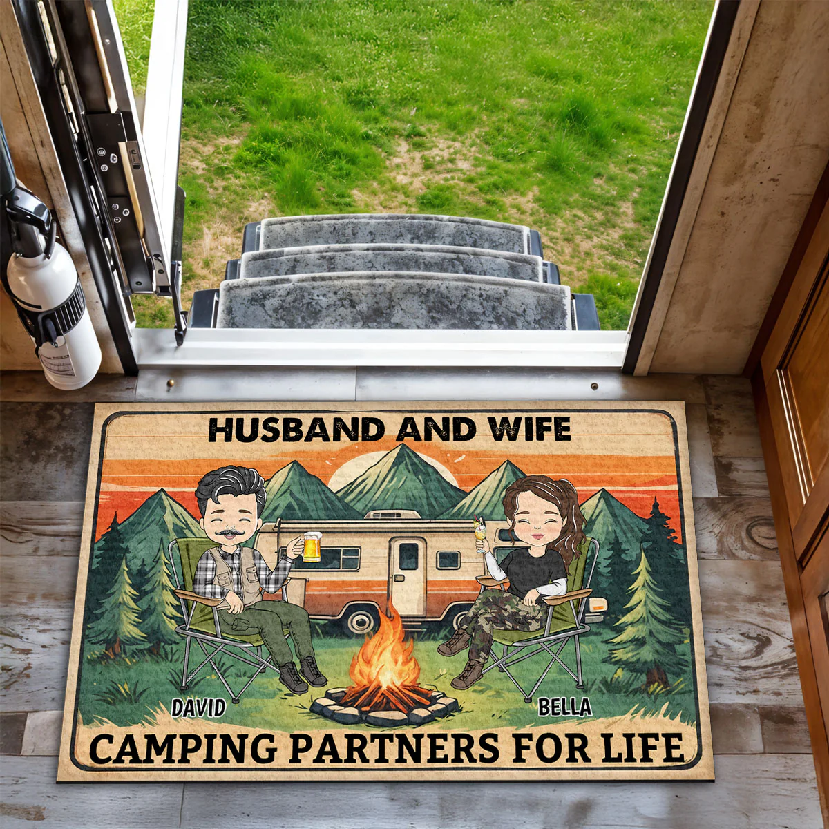Husband And Wife Camping Partners For Life - Personalized Custom Doormat - Image 2