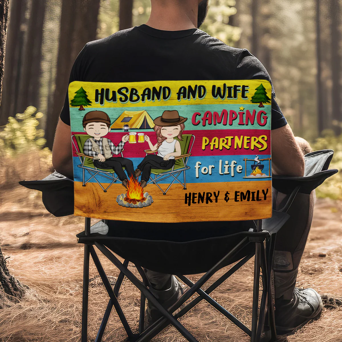 Husband And Wife Camping Partners - Personalized Custom Camping Chair Cover - Image 3