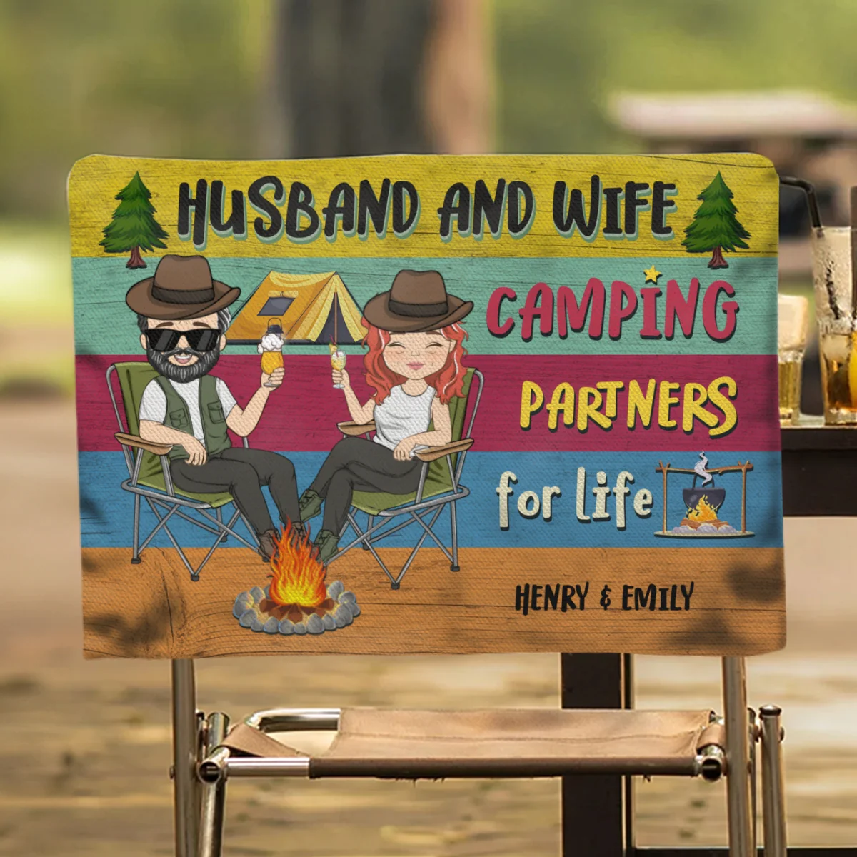 Husband And Wife Camping Partners - Personalized Custom Camping Chair Cover - Image 4